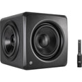 IK Multimedia iLoud Sub subwoofer with sleek black enclosure and control panel, designed for studio monitoring and audio enhancement.