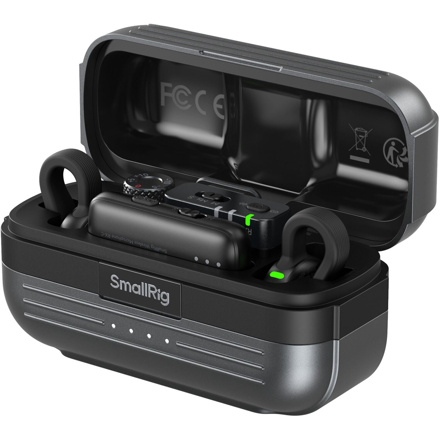 SmallRig S70 wireless microphone system with 2 transmitters, 2 receivers, and charging case for professional audio recording.