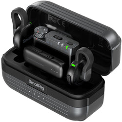 SmallRig S70 wireless microphone system with two transmitters, two receivers, and charging case for professional audio recording.