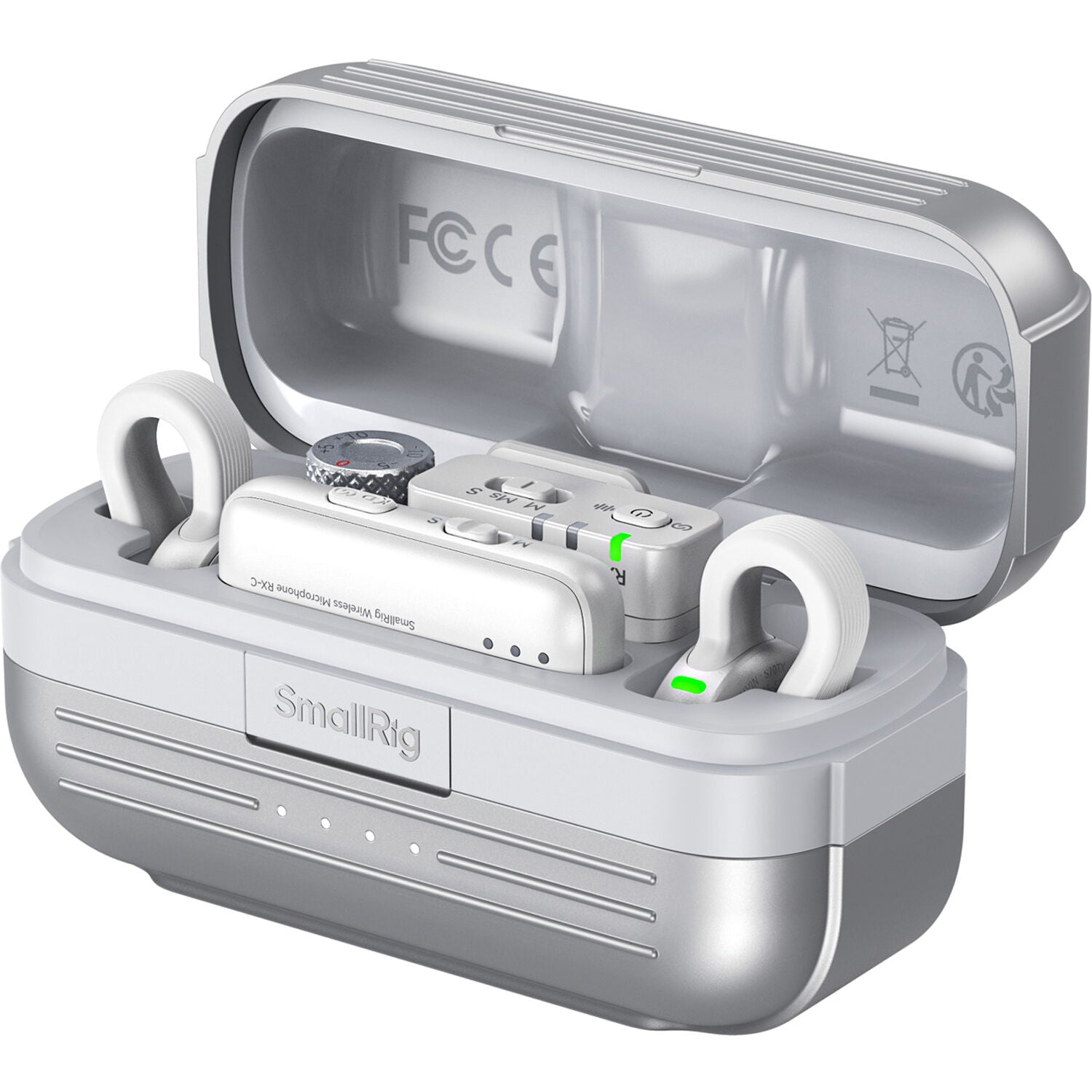 SmallRig S70 wireless microphone system with two transmitters, two receivers, and charging case for professional audio recording.