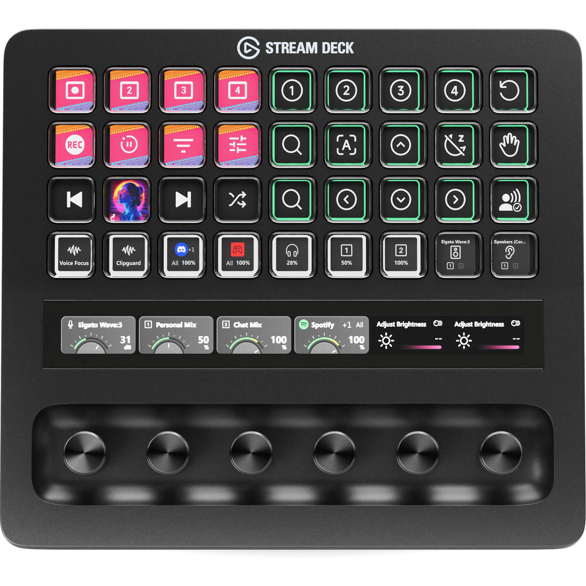 Elgato Stream Deck XL video editing controller with customizable buttons and LCD screens for streamlined content creation.