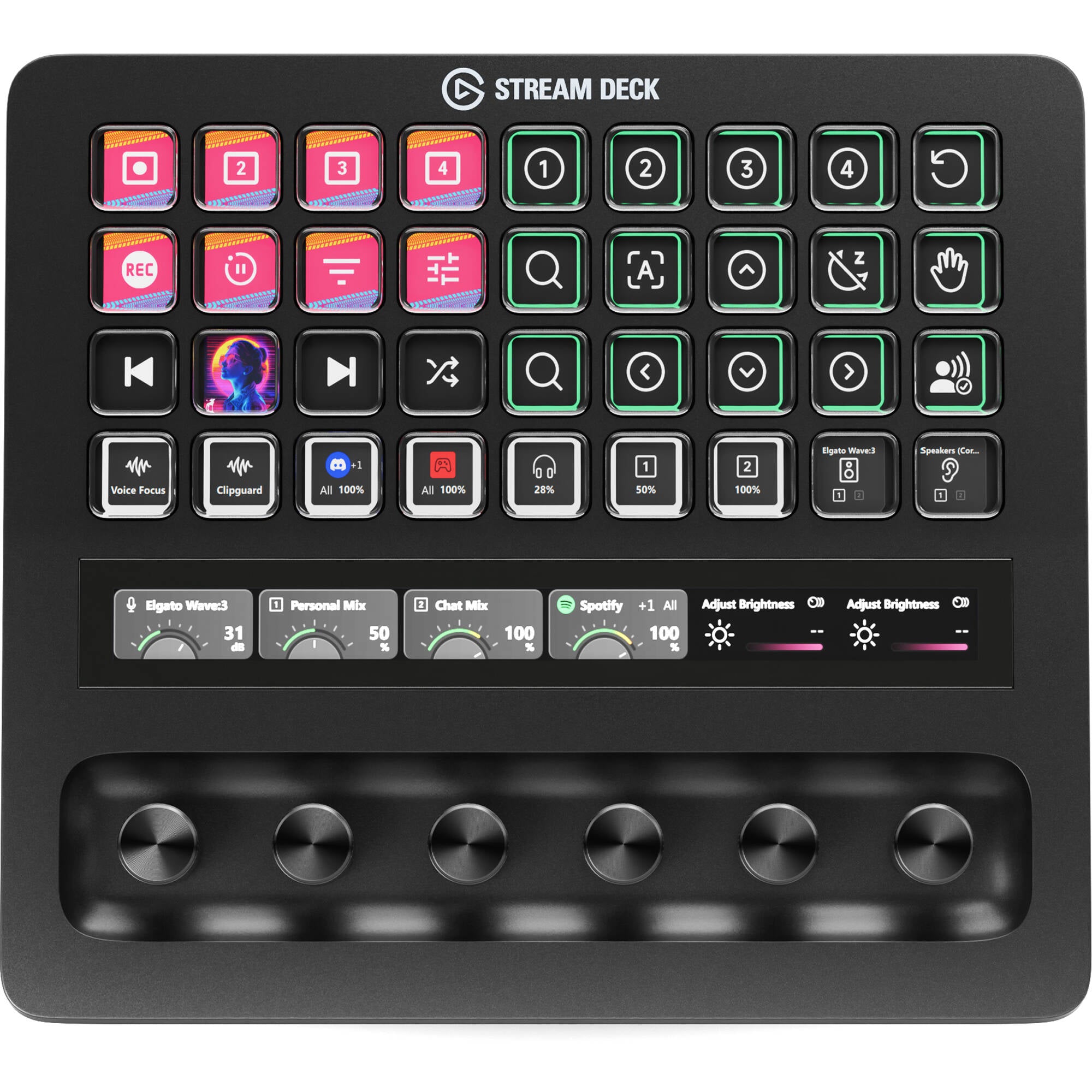 Elgato Stream Deck XL video editing controller with customizable buttons and LCD screens for streamlined content creation.