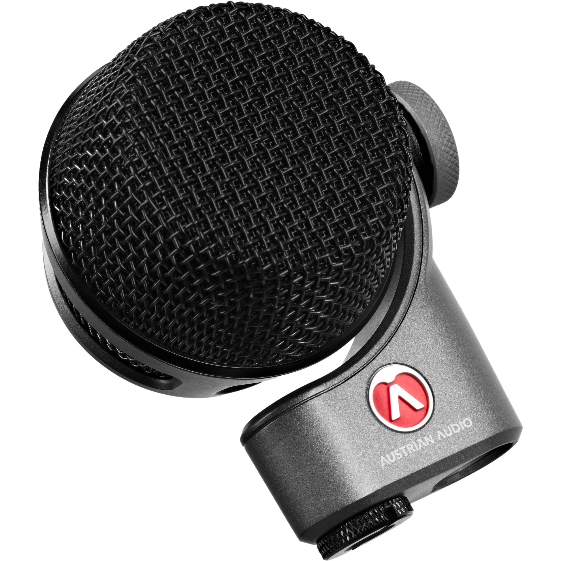 Austrian Audio OC-B6 condenser microphone with gold-plated capsule and black body, studio recording equipment for professional sound.