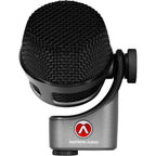 Austrian Audio OC-B6 condenser microphone with black body and silver grille, angled view showing professional audio equipment.