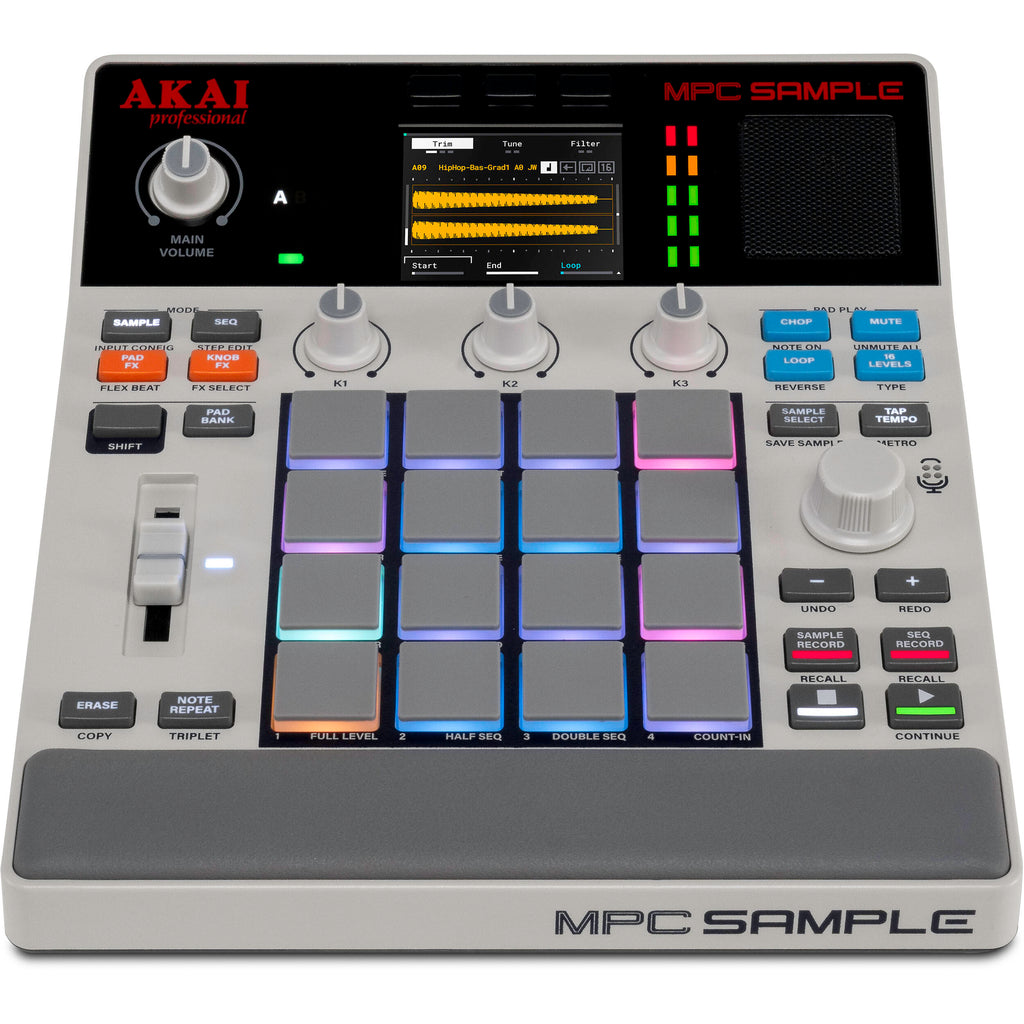 Akai Professional MPC sample drum machine and sampler with colorful pads and controls for music production.