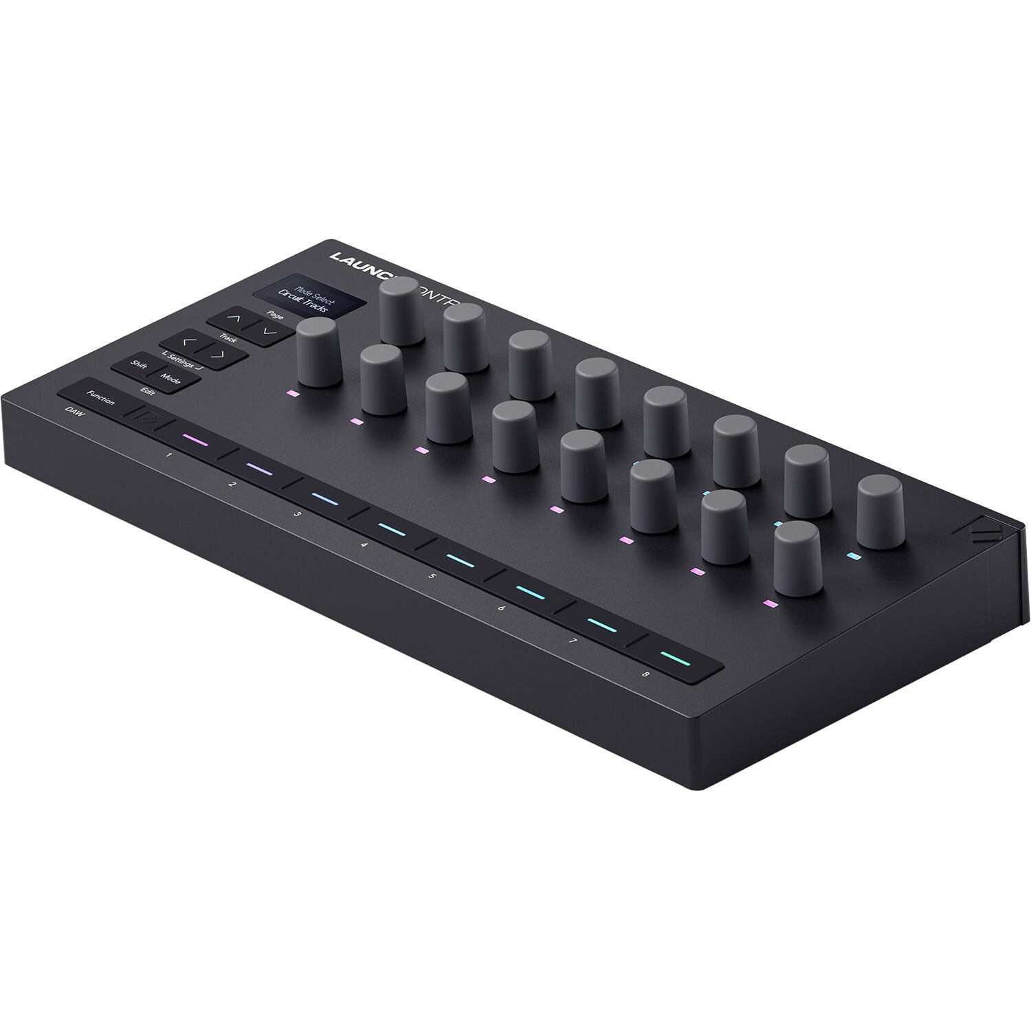 Novation Launch Control 3 MIDI controller featuring customizable knobs and pads for music production and live performance.