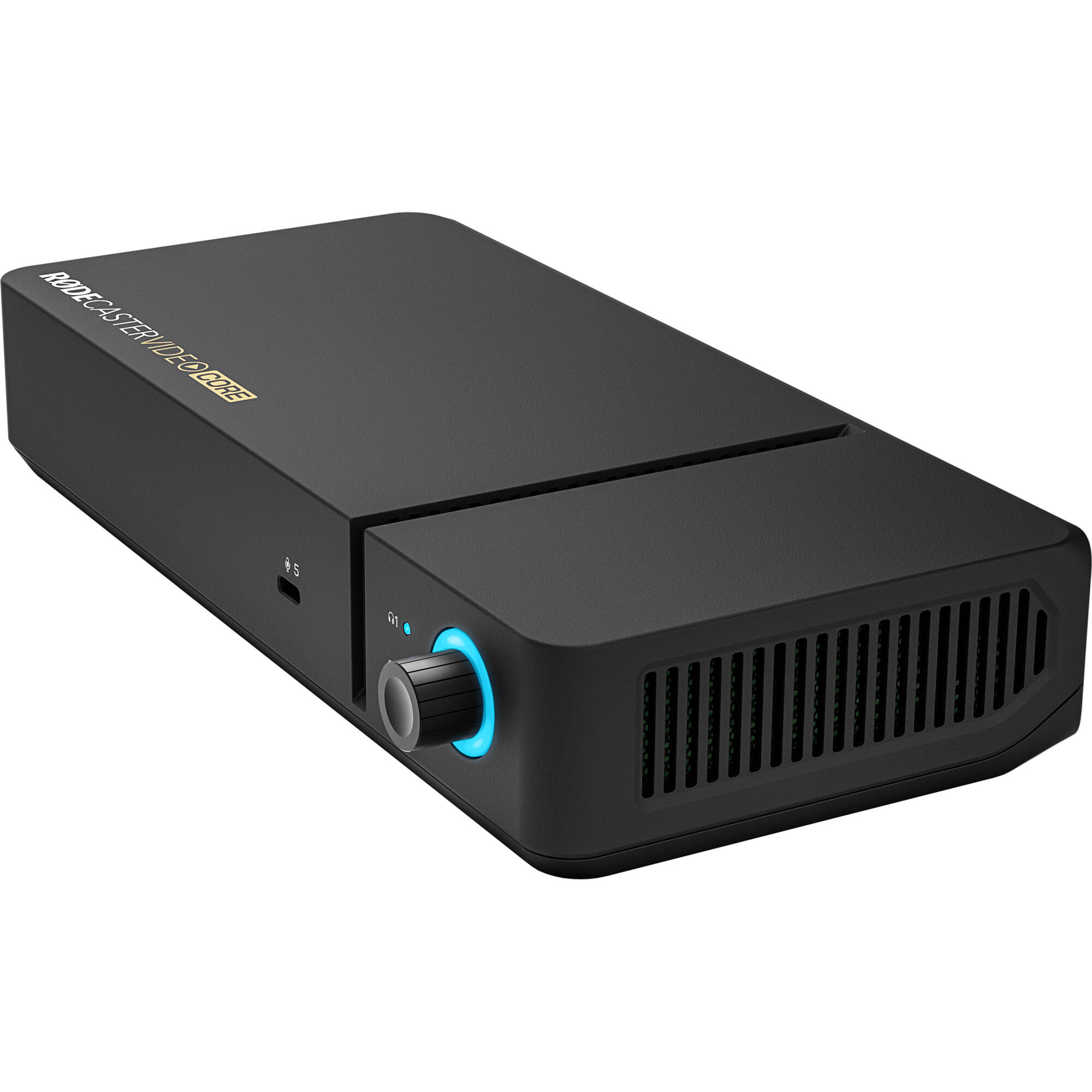 Rode RodeCaster Video Core video edit controller with multiple buttons, knobs, and display for professional video editing.