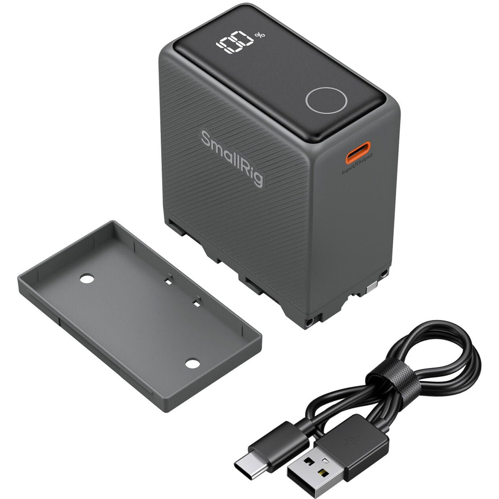 SmallRig USB-C camera battery compatible with Sony NP-F970, compact power supply for professional video cameras.