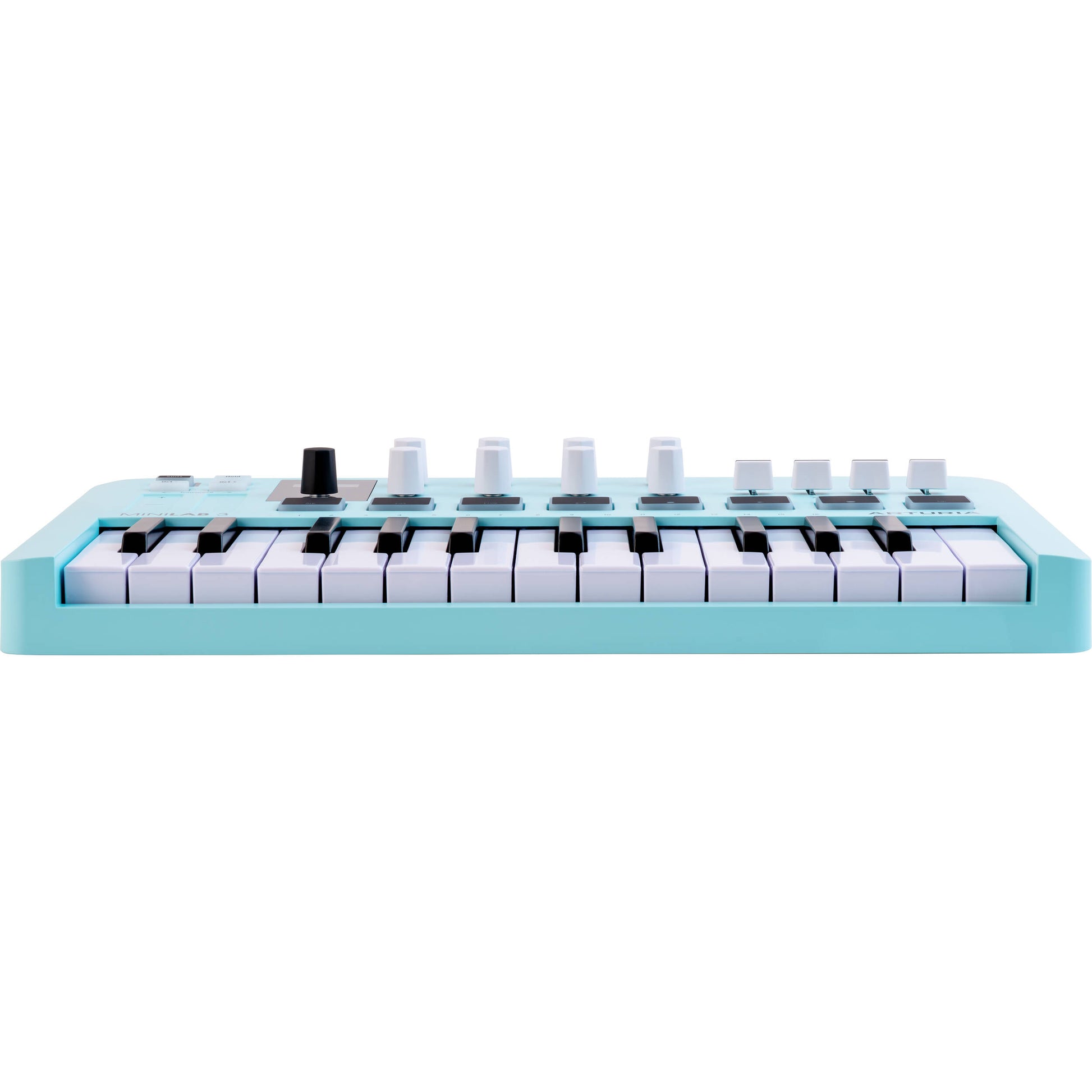 Arturia MiniLab 3 MIDI keyboard with 25 keys, colorful pads, and control knobs for music production and digital composing.