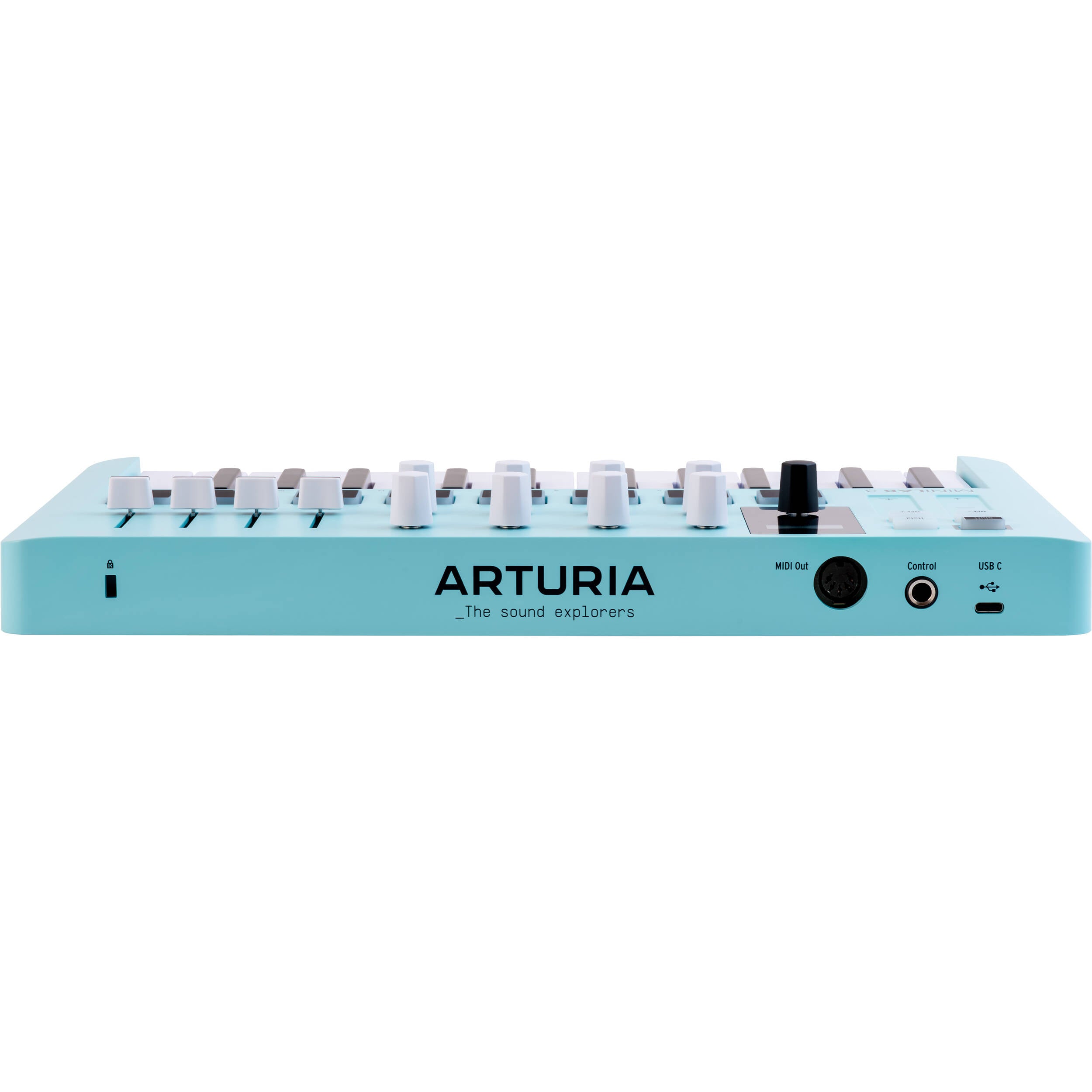 Arturia MiniLab 3 MIDI keyboard with 25 keys, control knobs, and pads, ideal for music production and digital MIDI control.