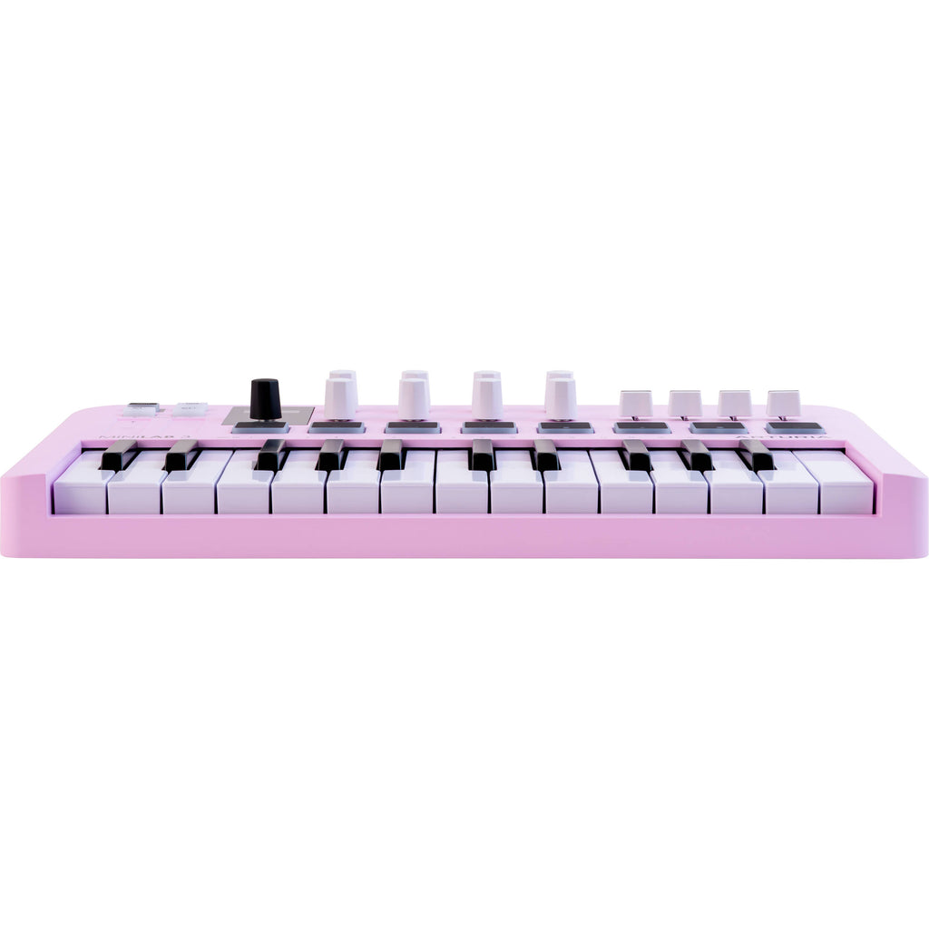 Arturia MiniLab 3 MIDI keyboard with 25 keys, control knobs, and pads, designed for music production and studio use.