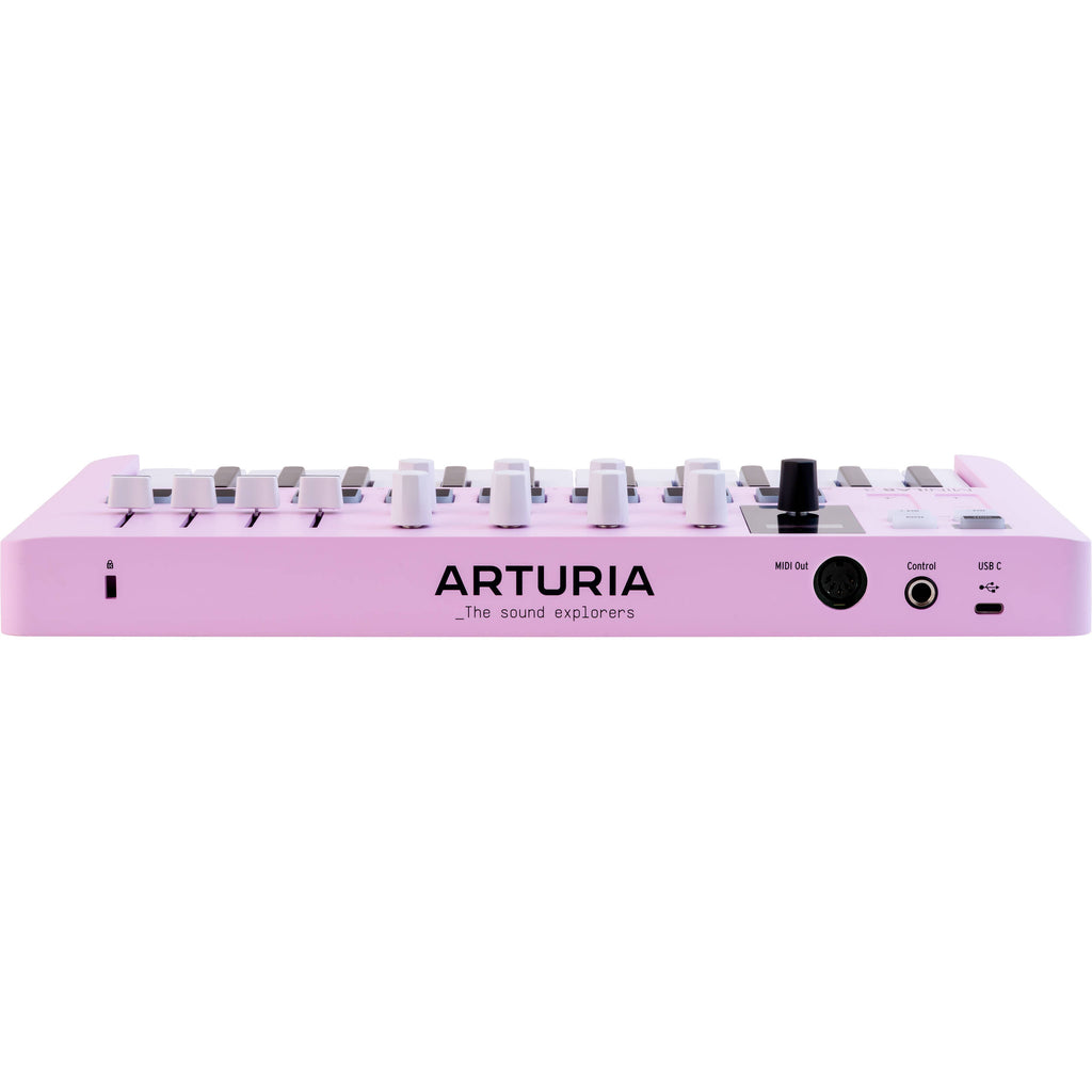 Arturia MiniLab 3 MIDI keyboard with 25 keys, control knobs, and pads for music production and digital composition.