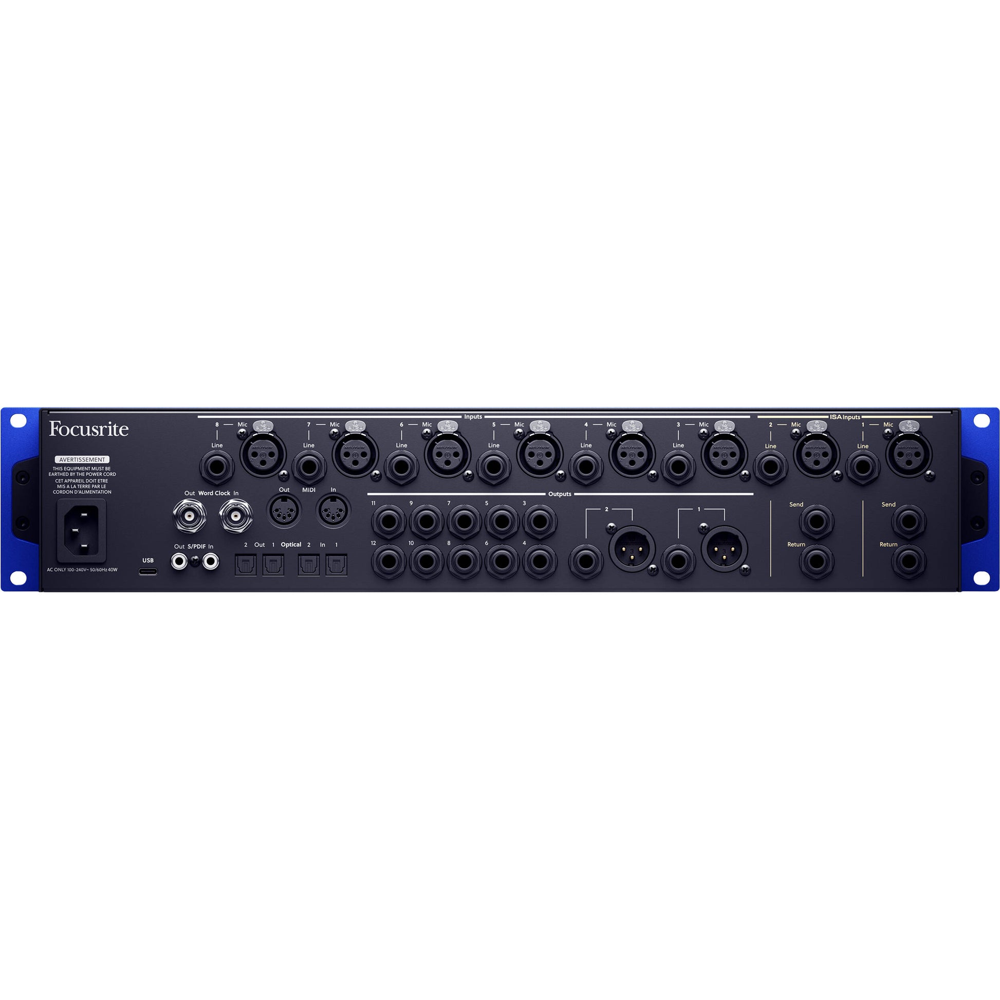 Focusrite ISA C8X USB audio interface with dual microphone preamps and input/output controls, shown on a desk setup.