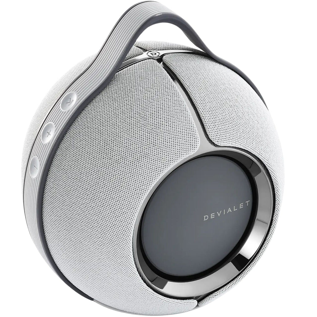 Devialet Mania portable speaker with sleek black design and advanced audio controls, showcasing its compact, modern look.