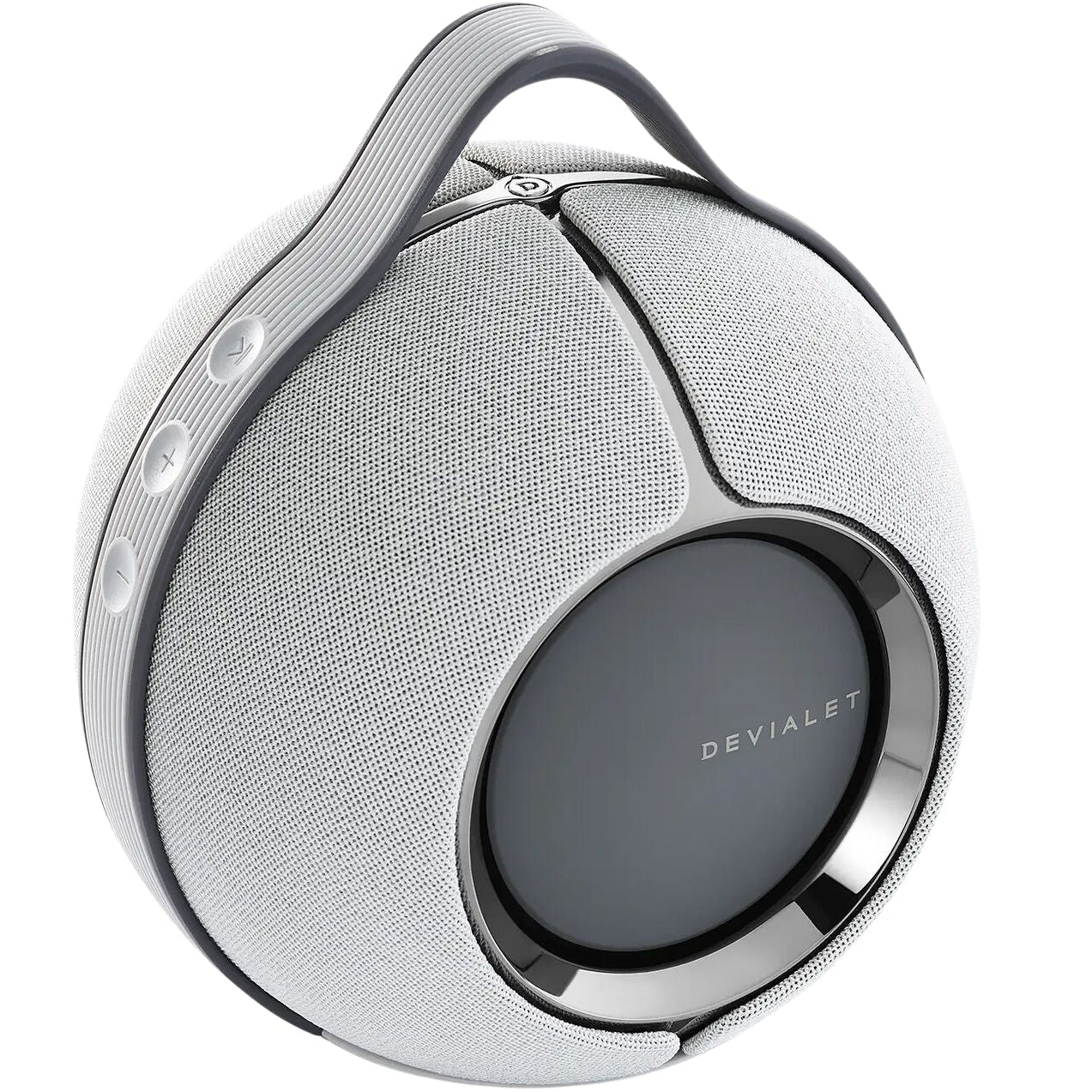 Devialet Mania portable speaker with sleek black design and advanced audio controls, showcasing its compact, modern look.