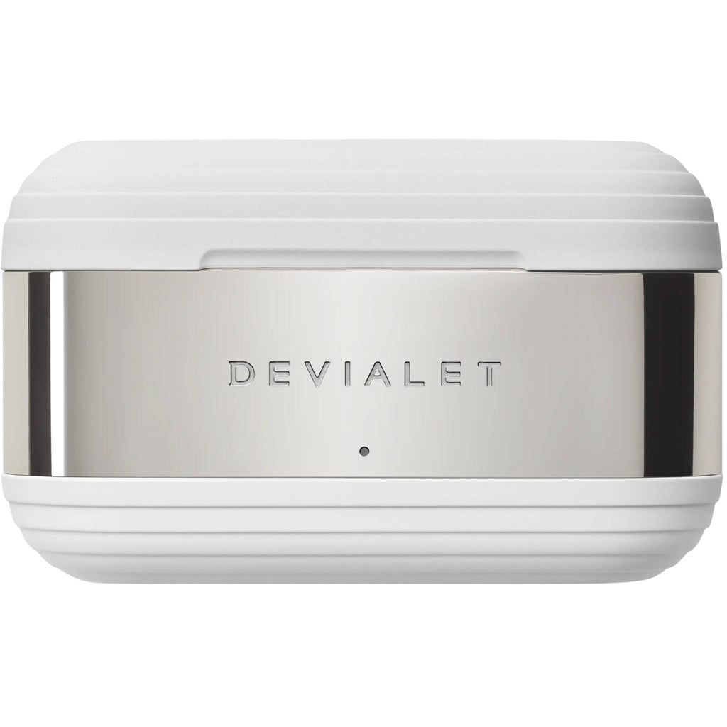 Devialet Gemini II wireless in-ear headphones with sleek design and ergonomic fit, featuring ear tips and charging case.