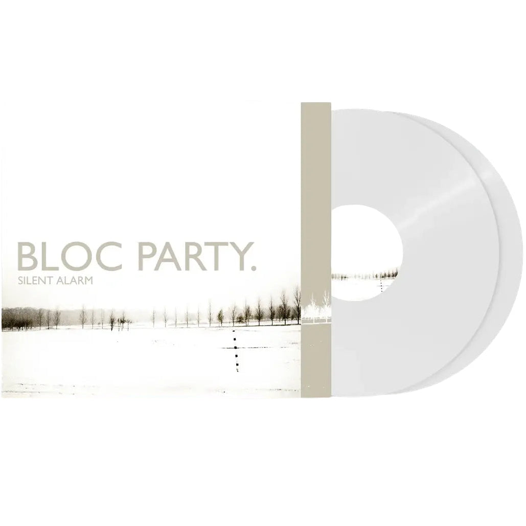 Bloc Party Silent Alarm 20th Anniversary Edition white vinyl 2LP, featuring rock and indie music with album cover art.