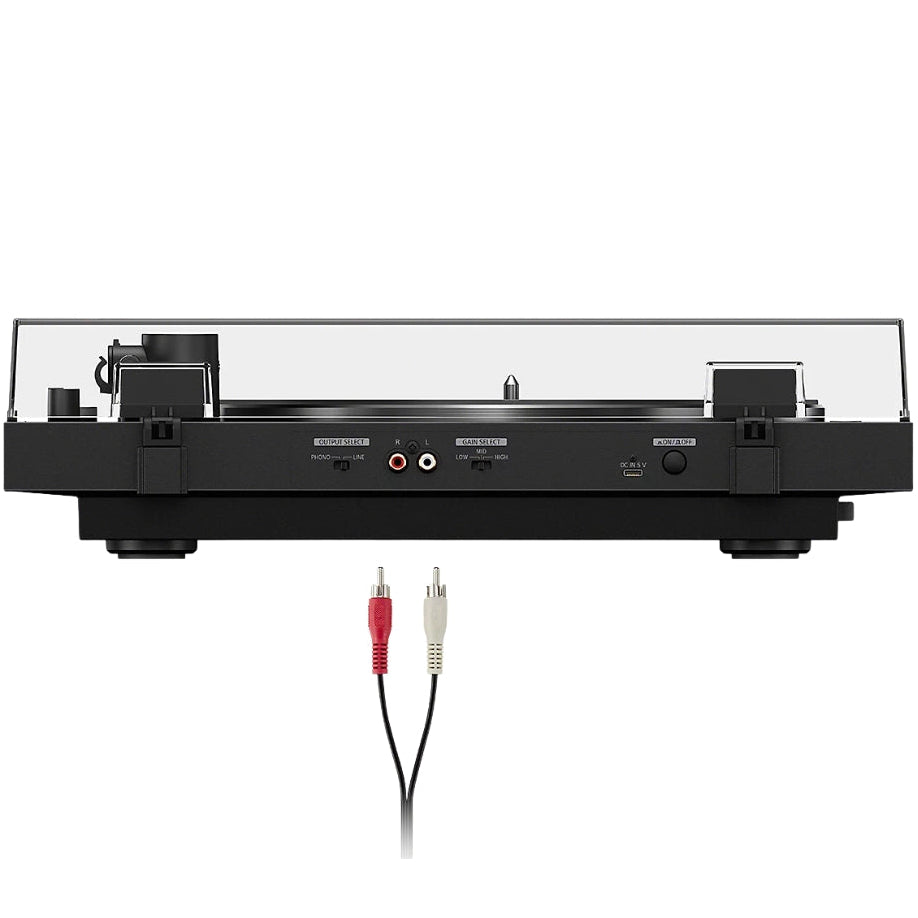 Sony PS-LX5BT turntable with built-in Bluetooth, featuring a sleek design and tonearm for high-quality vinyl playback.