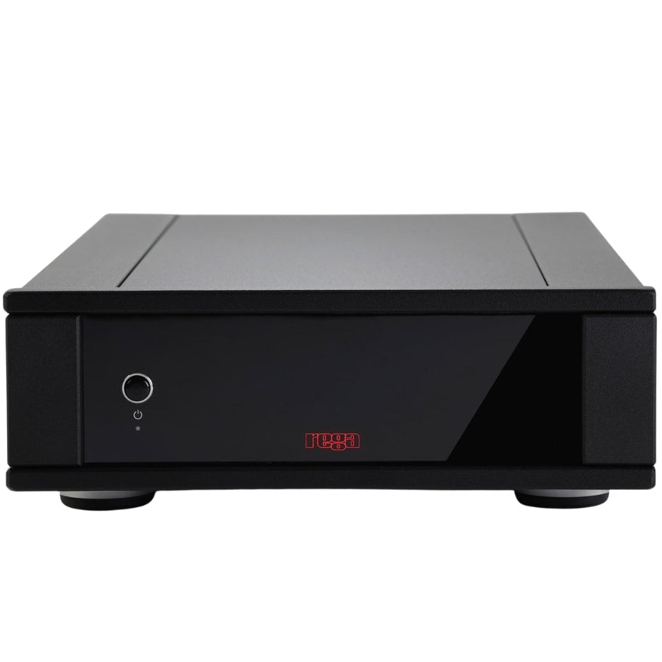 Rega AOS MC phono preamp with sleek design and input/output ports for high-quality vinyl record playback.