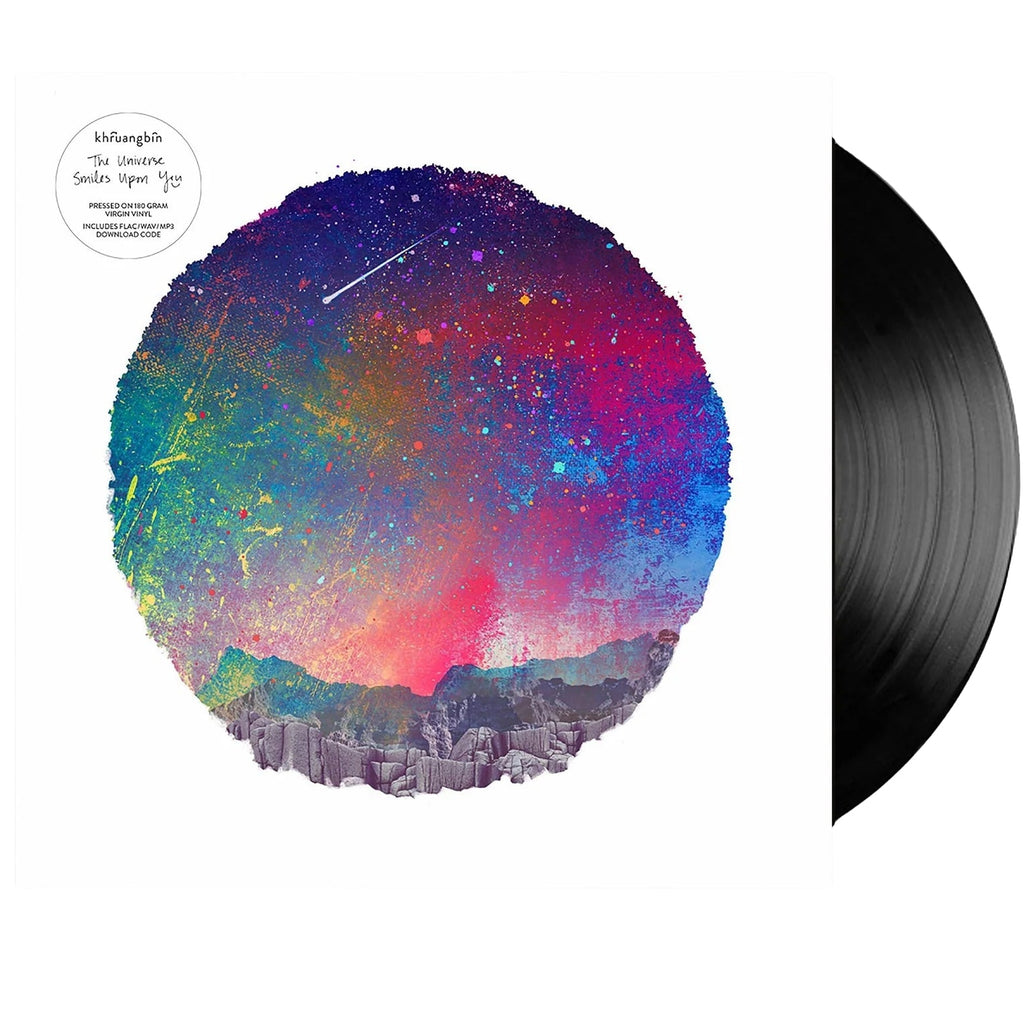 Black vinyl LP of Khruangbin's "The Universe Smiles Upon You" featuring funk, soul, and jazz elements, by Night Time Stories.