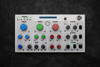 Erica Synths Bullfrog desktop synthesizer with knobs, switches, and patch points, showcasing its compact modular design.