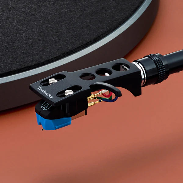 Technics SL-40CBT turntable showing a sleek black design with tonearm and platter, ready for vinyl record playback.