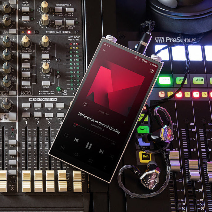 Astell&Kern PD20 portable music player with sleek black design, touchscreen display, and physical control buttons.