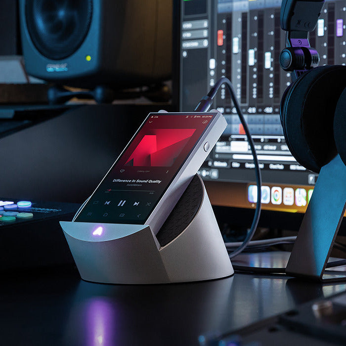 Astell&Kern PD20 portable music player with sleek black design, touchscreen display, and control buttons on the front.