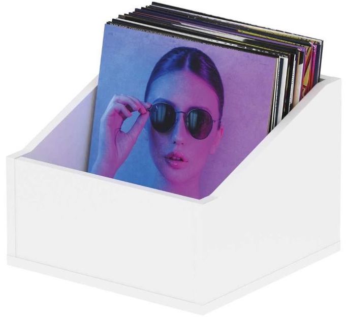 Glorious Record Box Advanced 110 DJ table with sturdy black metal frame and spacious wooden surface for vinyl records.