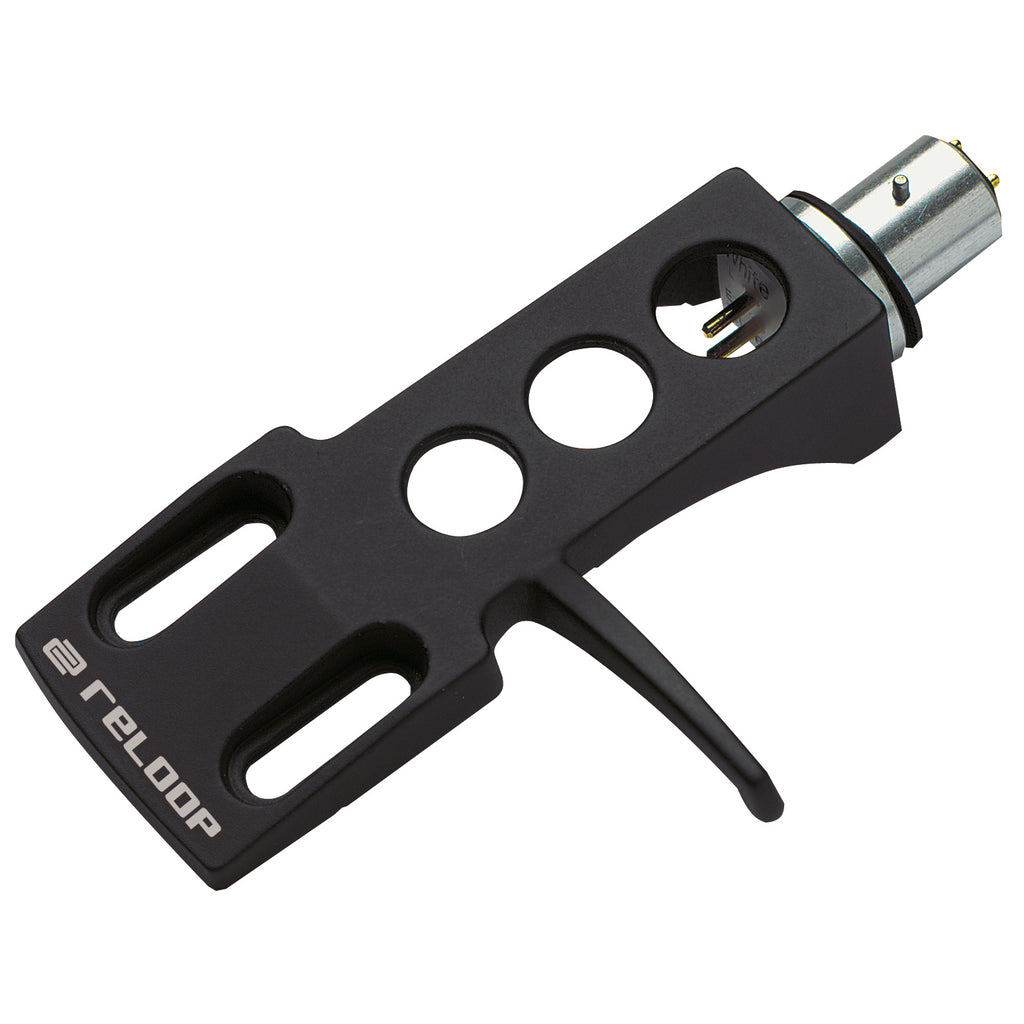 Reloop Headshell cartridge accessory with mounting hardware, designed for turntable audio setup and vinyl record players.