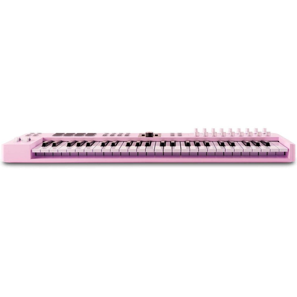 Arturia KeyLab Essential 49 MK3 MIDI keyboard with 49 keys, control knobs, and pads for music production and studio use.