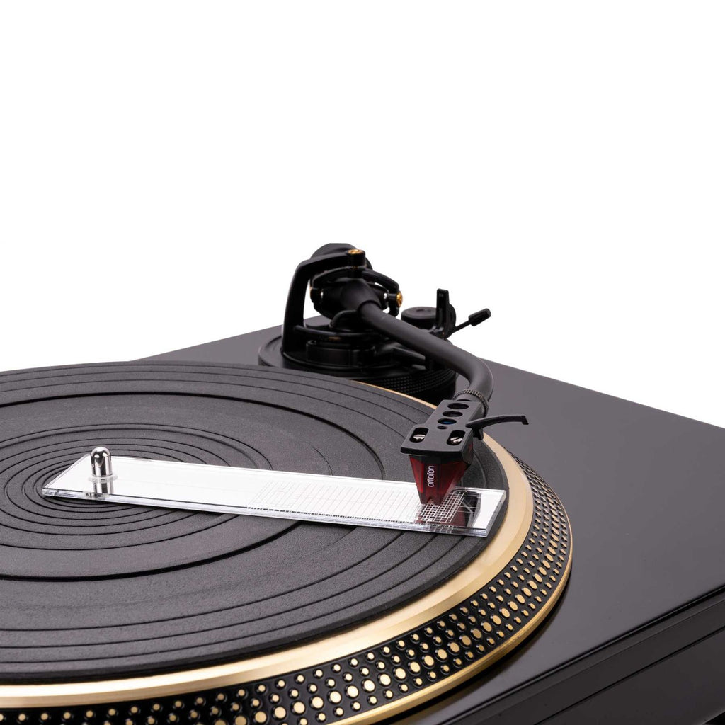 Reloop turntable cartridge mount and gauge set for accurate cartridge installation and alignment on turntables.