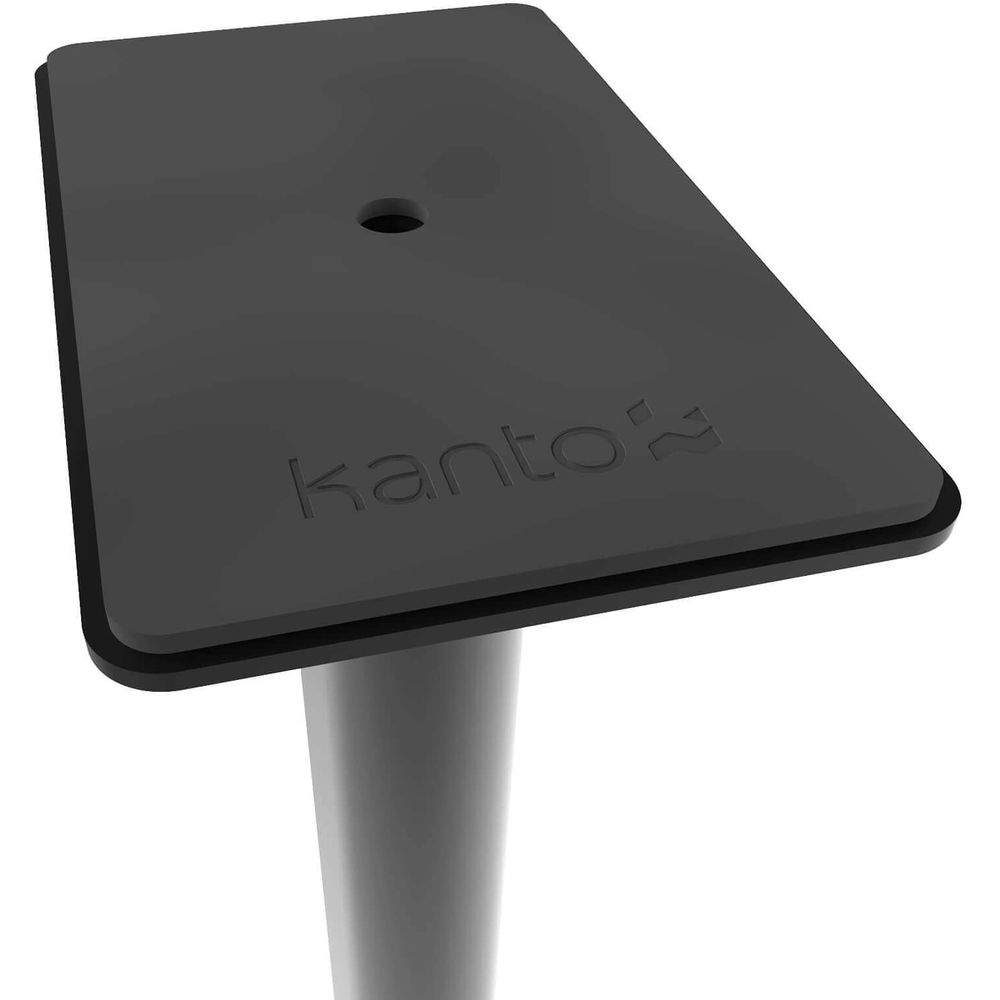 Kanto Audio SP26 26-inch speaker stands supporting speakers, with adjustable height and sturdy metal construction.