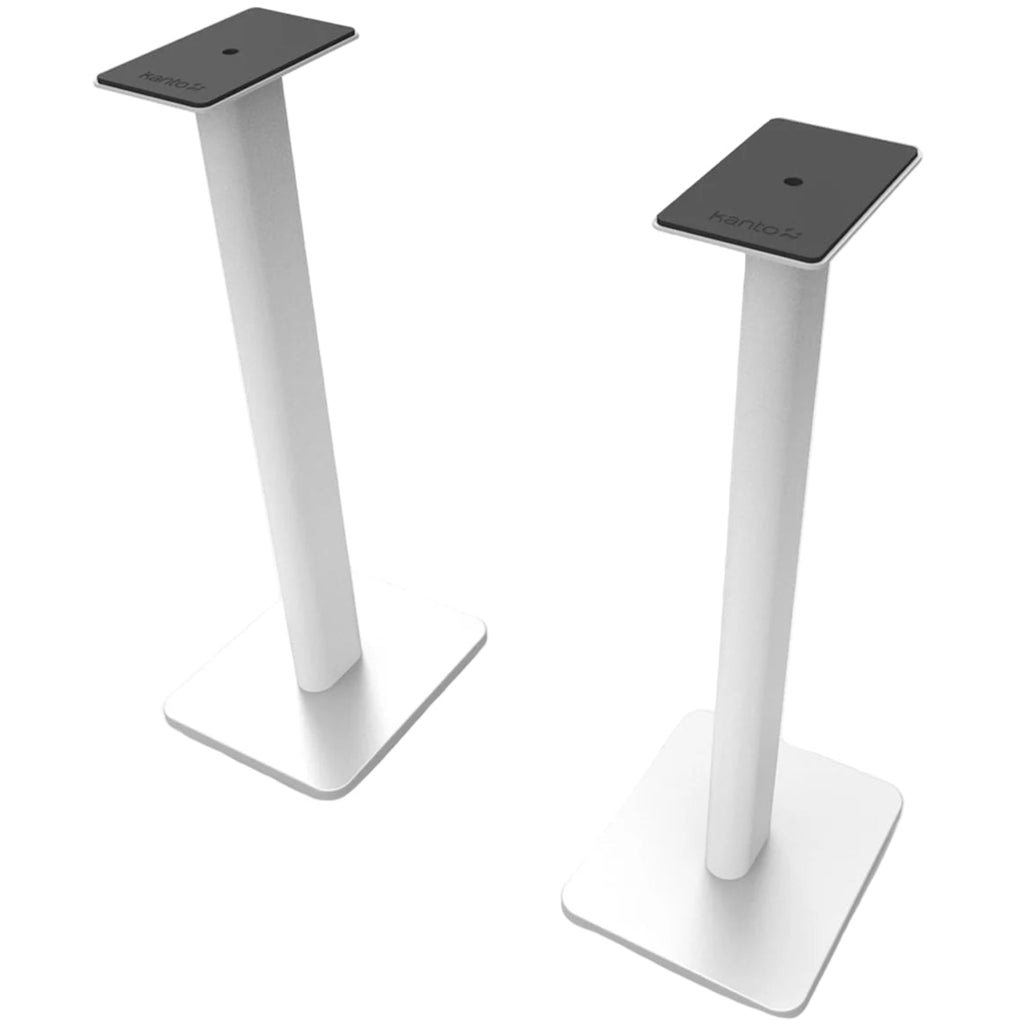 Kanto Audio SP26 26-inch speaker stands with a sturdy black metal frame, designed to elevate and support home audio speakers.