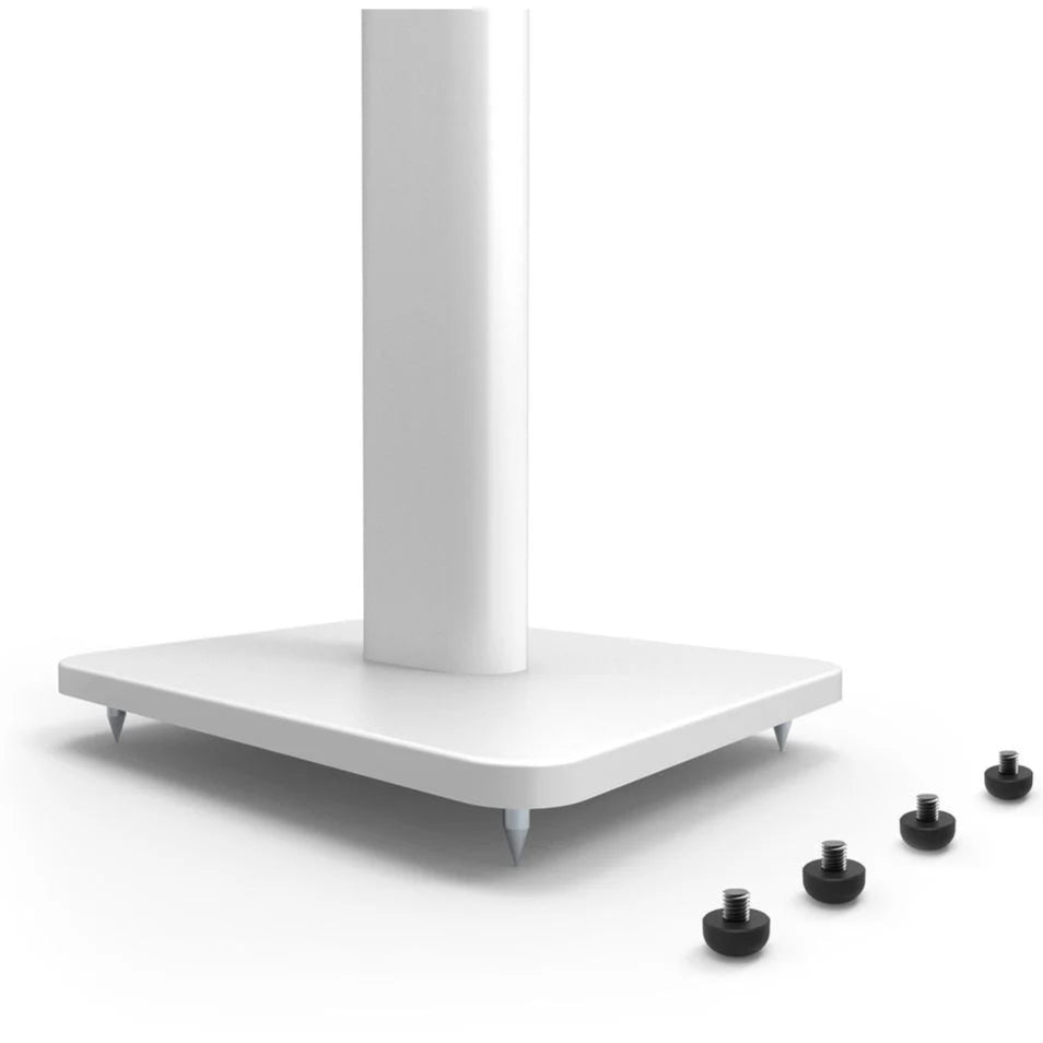 Kanto Audio SP26 26-inch white speaker stands with sturdy metal construction and adjustable height for optimal audio placement.