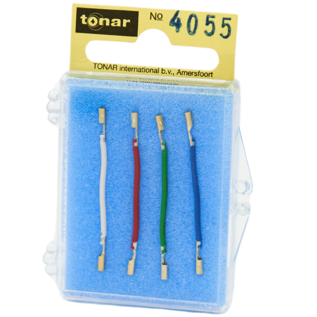 Tonar Headshell Wires for cartridge setup, shown in the image with detailed connectors and wiring for turntable headshells.