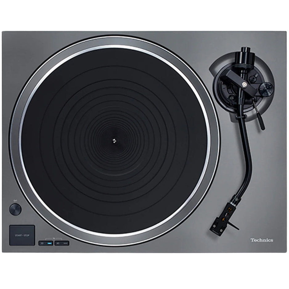 Technics SL-1500CS turntable with sleek black finish, tonearm and platter visible, designed for high-quality vinyl playback.