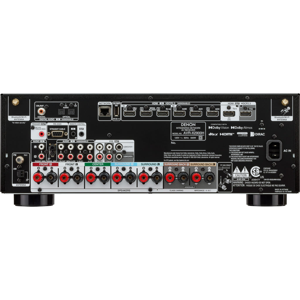 Denon AVR-X2900H DAB stereo amplifier with white finish, featuring multiple input ports and control knobs on front panel.