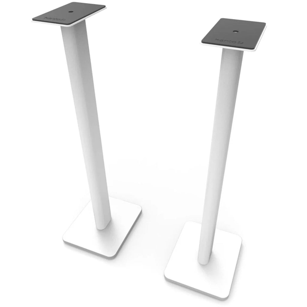 Kanto Audio SP32 32-inch speaker stands supporting audio speakers with a sturdy metal frame and adjustable height.