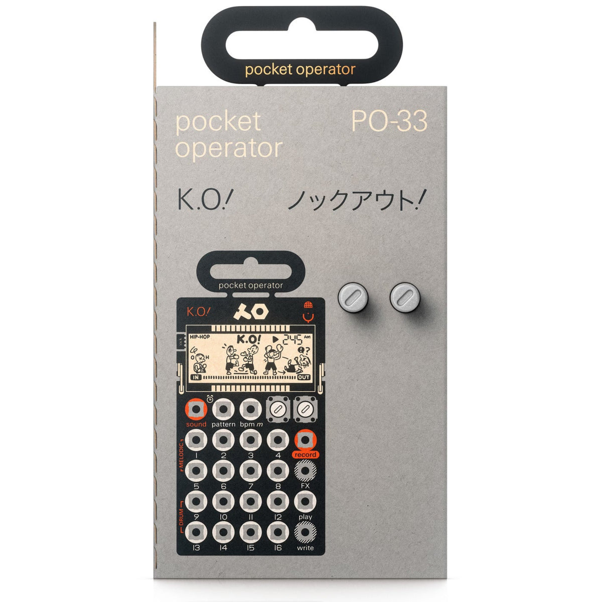 Teenage Engineering PO-33 K.O! drum machine and sampler with compact design, colorful interface, and built-in pads.