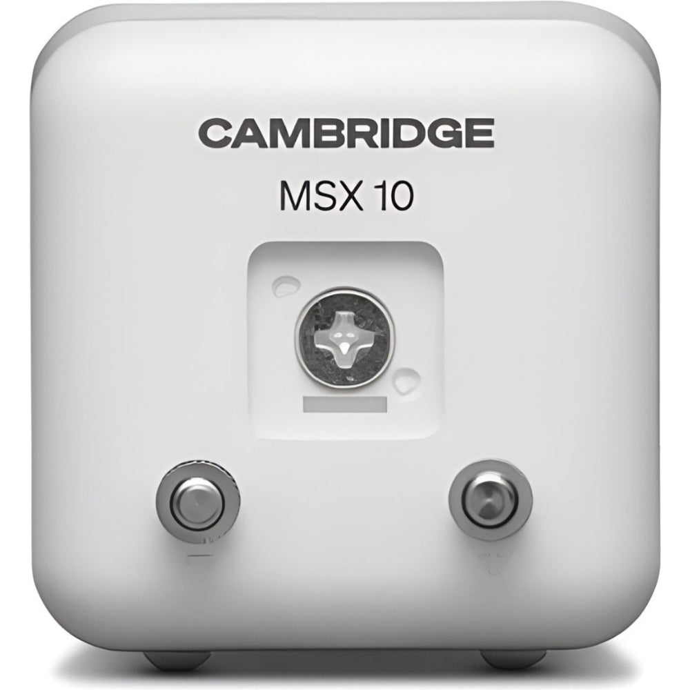 Cambridge Audio MSX 10 speakers with sleek black design, featuring compact size and high-quality audio components.