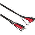 Hosa CRA-203DJ dual RCA cable with angled connectors and ground strap, 3 meters long, used for audio connections.