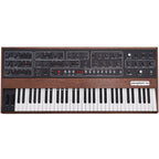 Sequential Prophet-10 synthesizer with dual manual controls and vintage-inspired design, shown from the top view.