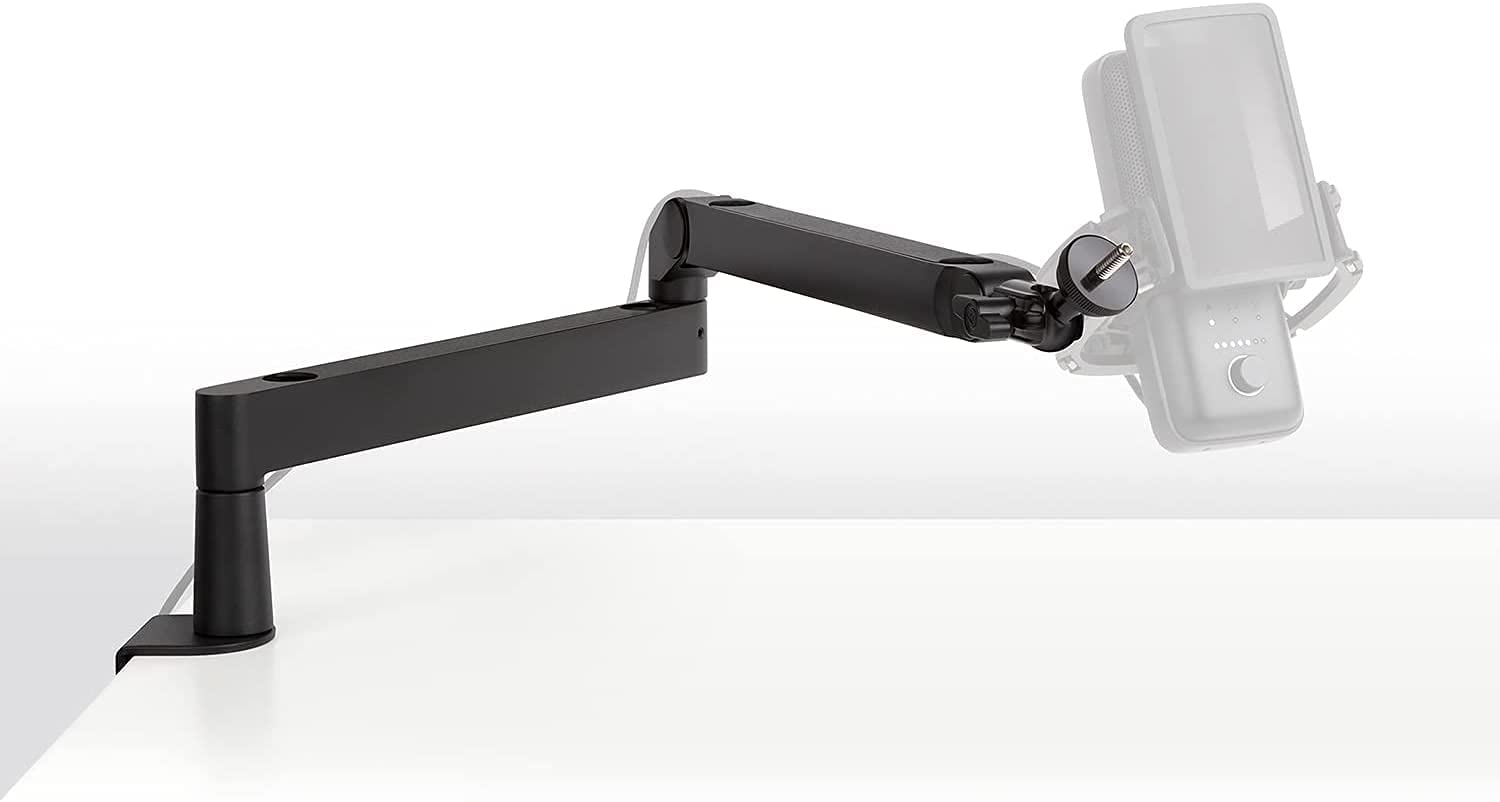 Elgato Wave Mic Arm Low Profile for broadcast microphones, adjustable metal arm with sleek design and secure mount.