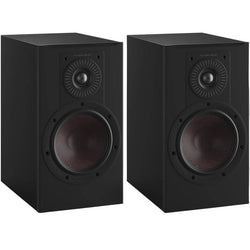 DALI Opticon 2 MK2 passive bookshelf speakers with black finish, showing front view with drivers and grille.
