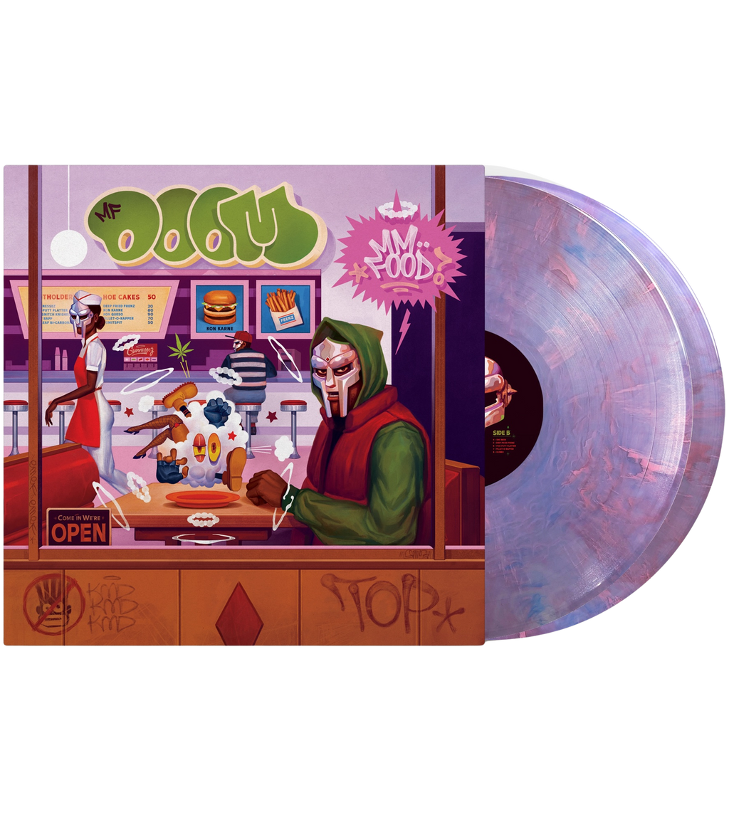 Vinyl album cover for MF Doom's MM..FOOD 20th Anniversary Edition limited Sweetart 2LP by Rhymesayers Entertainment, featuring colorful artwork.