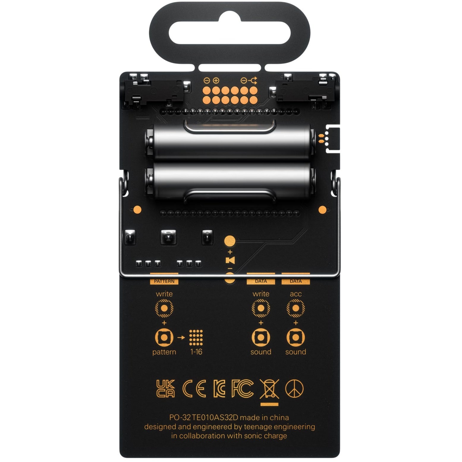 Teenage Engineering PO-32 Tonic portable synthesizer gadget with buttons, screen, and knobs for music production.