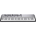 Modal Electronics Carbon8X synthesizer with digital control panel and multiple knobs, displaying a sleek black design.