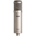Warm Audio WA-47jr SE condenser microphone with nickel finish, front view showing its compact design and build quality.