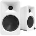 Kanto Audio Ora 4 desktop speakers with sleek black finish, compact design, and volume controls on the front panel.